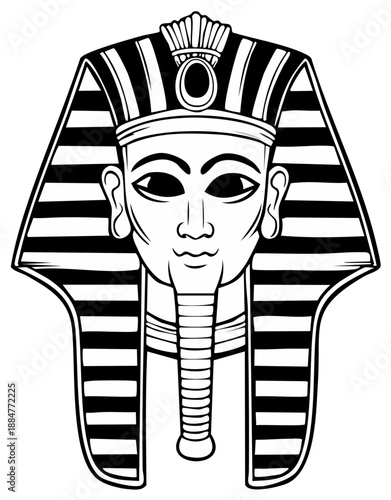 Ancient Egyptian Pharaoh mask with striped nemes headdress and false beard illustration