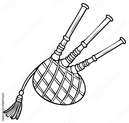 Illustration of a traditional bagpipe musical instrument isolated on white