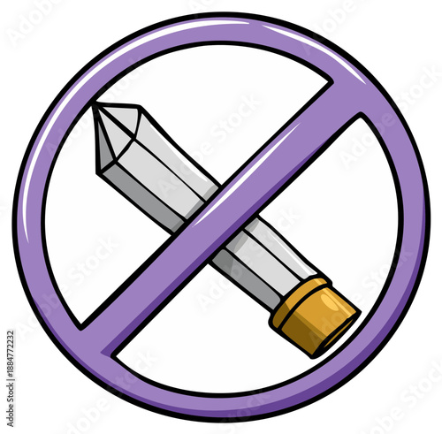 Cartoon pencil crossed out by prohibition sign.