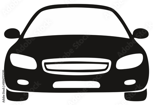 Modern car front view icon, simple black vehicle silhouette vector illustration