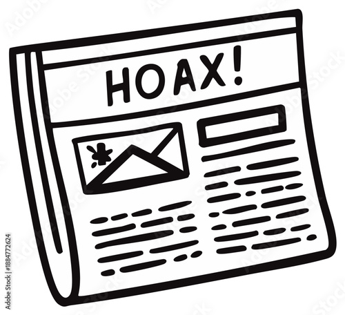 Newspaper Headline Declares Hoax  Sketch Illustration Fake News Media Misinformation