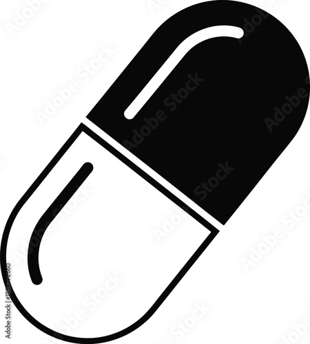 Black and white capsule icon on white background