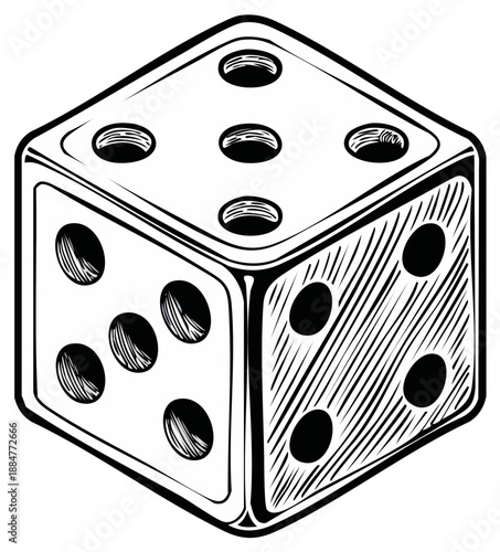 Single Six-Sided Die with Pips Showing Three, Five, and Six