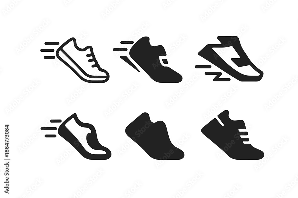 Obraz premium Healthy Fitness Icons. Healthy living and fitness routines. Icon set. Set Logo of Healthy living and fitness routines: running shoe stride. harmonious logo