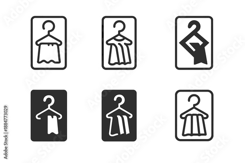 Uniform Hanger Logo Set. Hanging clothes on matching hangers for uniformity. Icon set. Set Logo of Hanging clothes on matching hangers for uniformity: closet