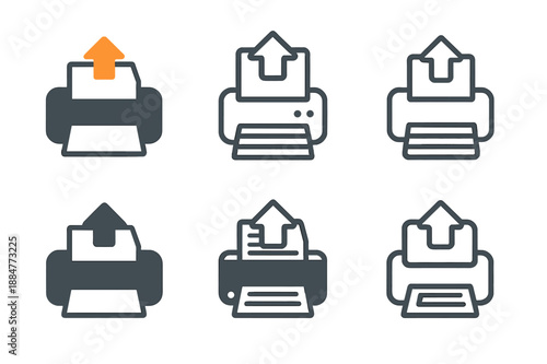Printer Jam Icons. Fixing printer paper jam. Icon set. Set Logo of Fixing printer paper jam: paper stack with arrow. harmonious logo variations of the same