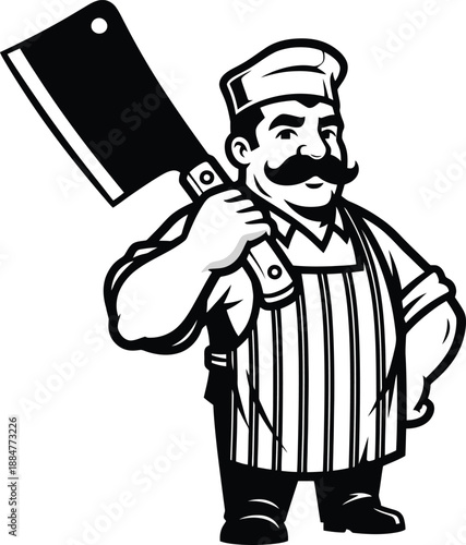 Butcher with Cleaver Illustration.