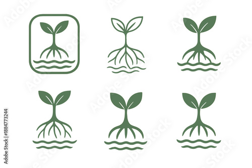 Conservation Logo Set. Wildlife habitats and endangered species conservation. Icon set. Set Logo of Wildlife habitats and endangered species conservation: