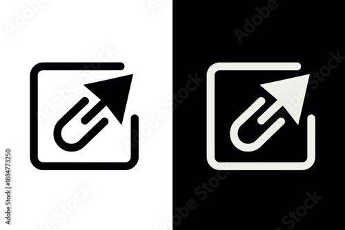 Black and white icons of paperclip with arrow pointing out of square box