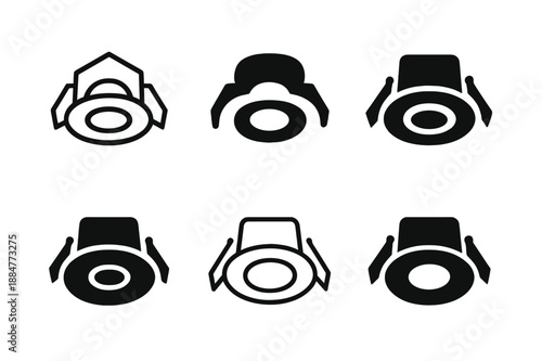 Ceiling Installation Icons. Ceiling installation diagram. Icon set. Set Logo of Ceiling installation diagram: recessed downlight cutout with spring clips.