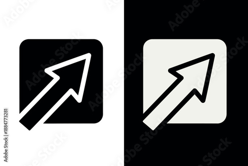 Two black and white arrow icons in square shapes pointing up and to the right