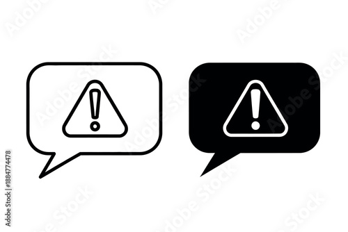 Warning signs in speech bubbles on for alert and caution