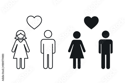 Vector illustration of a diverse couple with hearts symbolizing love and relationship