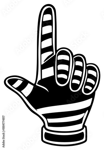 Cartoon hand gesturing number one showing finger pointing upward with striped detail for sport event