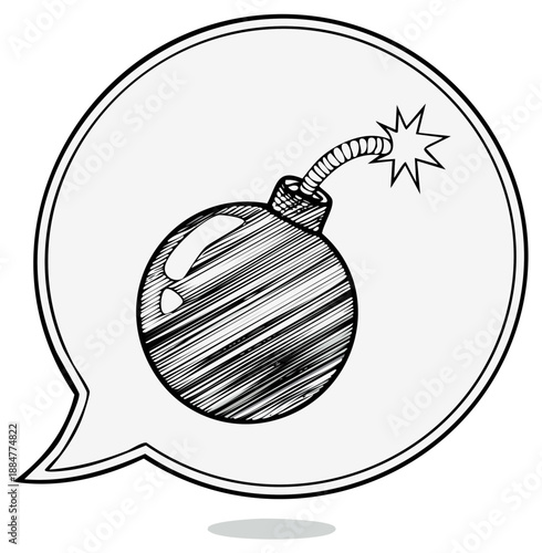 Sketch of a Round Bomb with a Lit Fuse Inside a Speech Bubble
