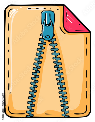 Cartoon illustration of a zipped file icon for data compression and archive concepts