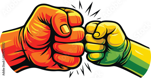 clenched fists in rainbow colors touching each other