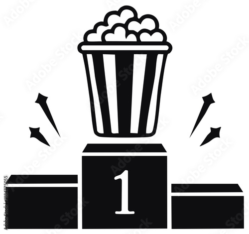 Popcorn Bucket Graphic Winning Best Film on Podium Icon Illustration