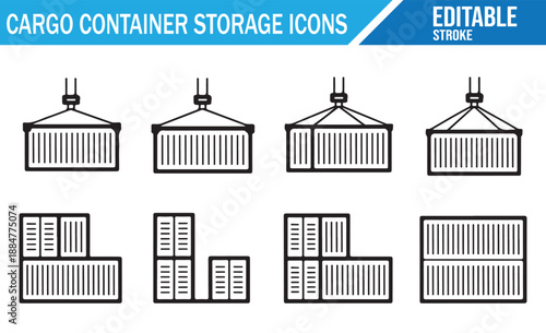 Freight and transport container icons. Simple outline vector designs.