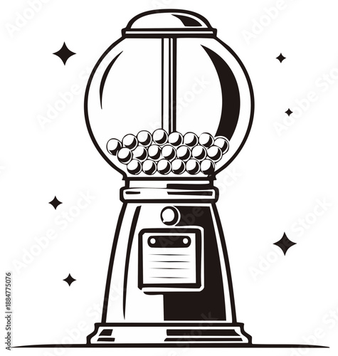 Vintage Gumball Machine Filled with Spheres, Retro Arcade Game, Nostalgic Entertainment