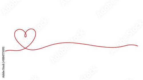 Minimalist Continuous Line Heart Drawing Red Stroke Vector Love Symbol Hand Drawn Doodle Graphic Element Divider