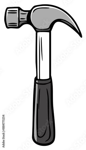 Simple hammer illustration with black handle and gray metallic head tool icon isolated object cartoon style
