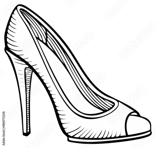 Single elegant high heel shoe sketch illustration for fashion design