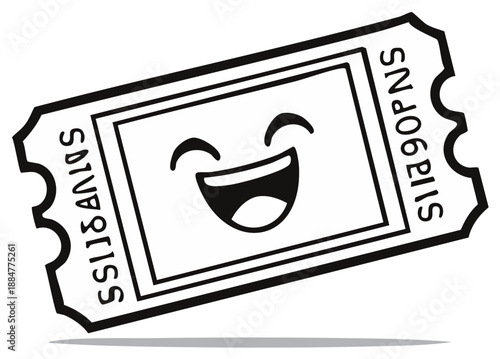 Cartoon ticket with a happy face illustration