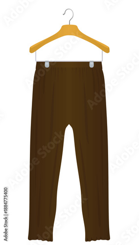 Brown stretch pants on hanger. vector illustration