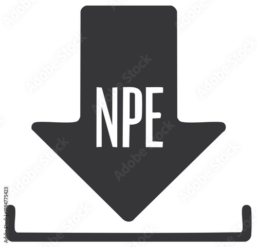 Arrow Sign Downward with NPE Lettering for Downloading or Pointing Purposes
