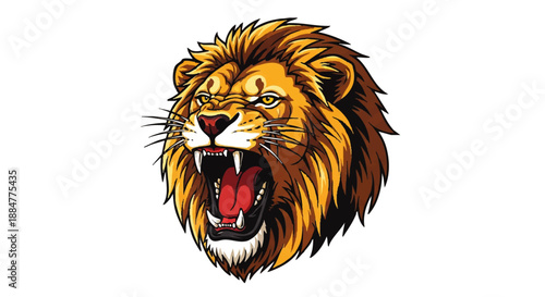 Lion Head Illustration with Open Mouth.