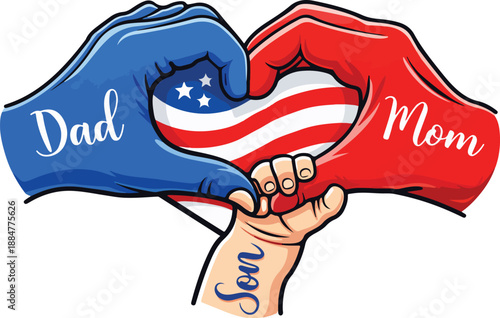 Love Heart Hands Representing Dad Mom and Son