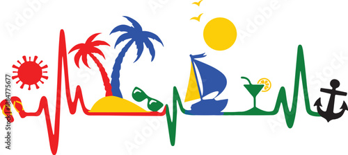 Summer Vacation Relaxation and Travel Scene with Palm Trees Sun and Sea