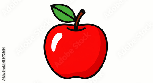 Red Apple Fruit with Leaf Illustration.
