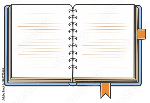 Open blank spiral notebook for writing notes or sketching ideas in blue and cream