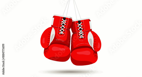 Red Boxing Gloves Hanging by Laces.