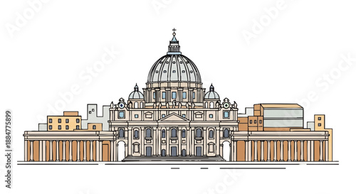 Vatican St Peters Basilica Architectural Illustration.