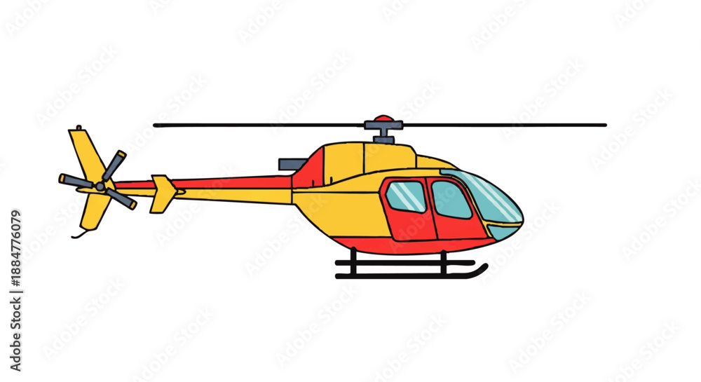 Naklejka premium Yellow and Red Helicopter Illustration Side View.