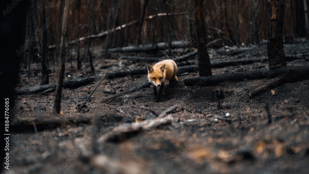 Obraz premium Fox in Burned Forest