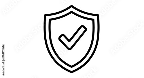 Shield icon with checkmark symbolizing security and approval in a simple line art style