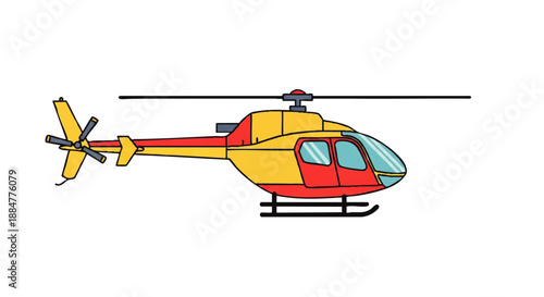 Yellow and Red Helicopter Illustration Side View.