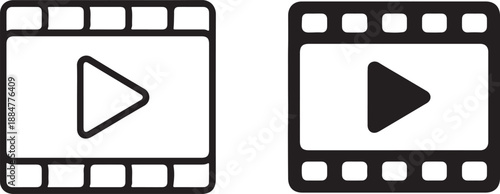 Two film strip icons featuring play buttons indicating video content and multimedia playback functions