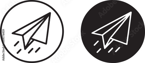 Two icons featuring a paper airplane in both outlined and solid filled styles