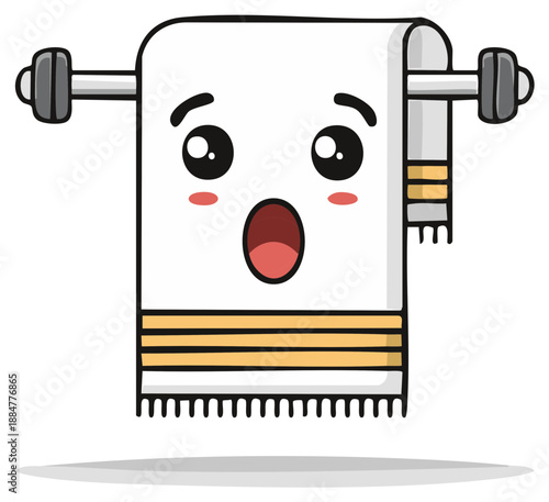 Surprised Cartoon Towel Hanging on Bar Expressing Shock Facial Expression Cute Design
