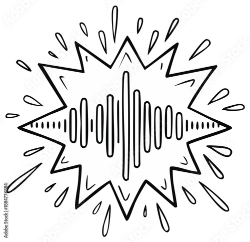 Illustration of a sound wave radiating outwards from an explosion or burst shape.