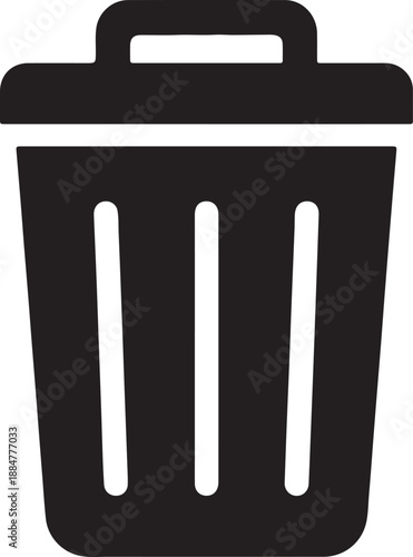A simple black garbage can with a lid provides a clear symbol for deletion or recycling actions