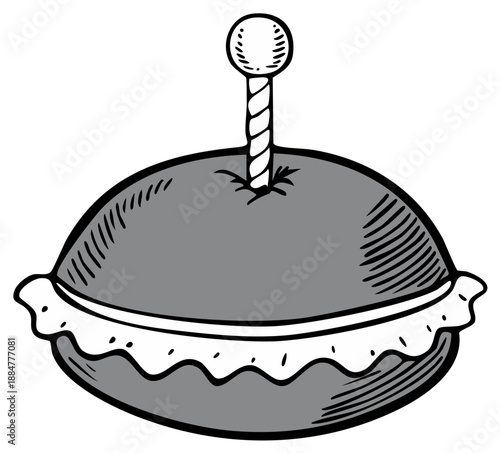 Pincushion with Pin, Sewing Notion and Tool, Grey Cushion with Lace Edge, Vector Art