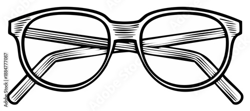 Retro Style Eyeglasses Illustration, Detailed Engraved Optical Spectacles