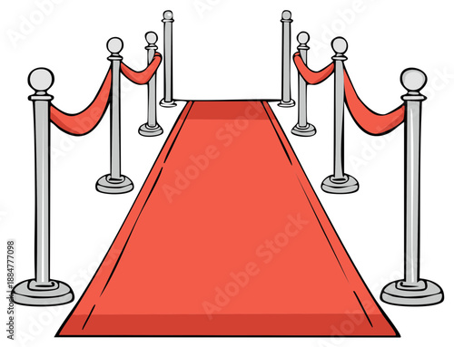 Vibrant red carpet runner with silver stanchions evokes VIP premiere experiences and special events