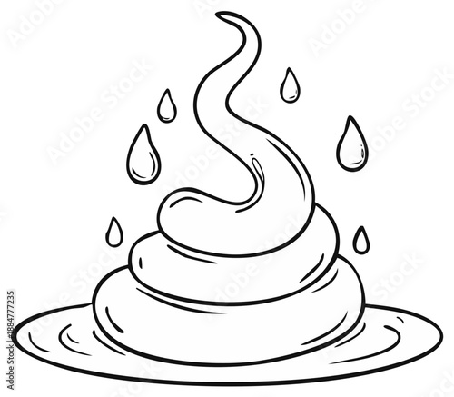 Cartoon pile of poop with falling water drops and swirling steam illustration